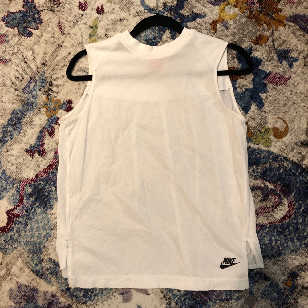 White Nike tank with draped back